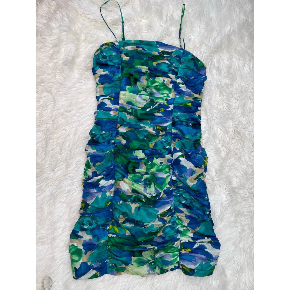 Calvin Klein Women's Spaghetti Strap Ruched‎ Cocktail Dress Size 12 Blue Floral - Picture 10 of 16